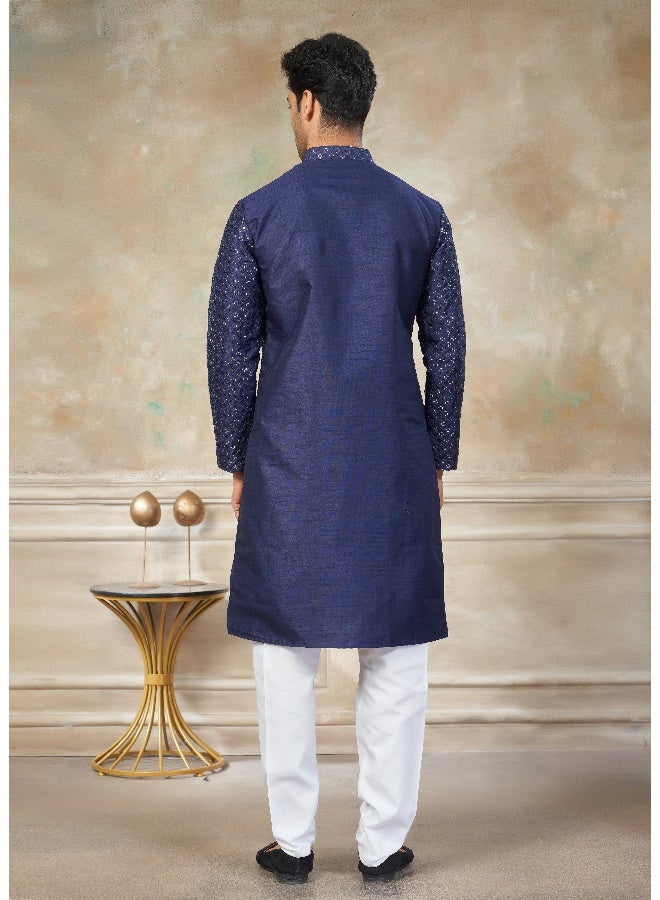 OUTLUK Navy Blue Cotton Kurta Pajama for Men - Image 2